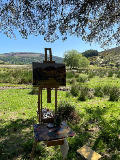 Painting in progress on the easel on location in Lough Dan