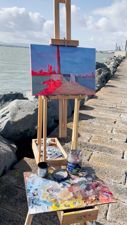 Painting in progress on easel on location on the great south wall dublin.